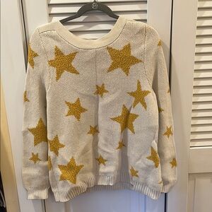 Cream and Gold Star Patterned Crew Neck Sweater